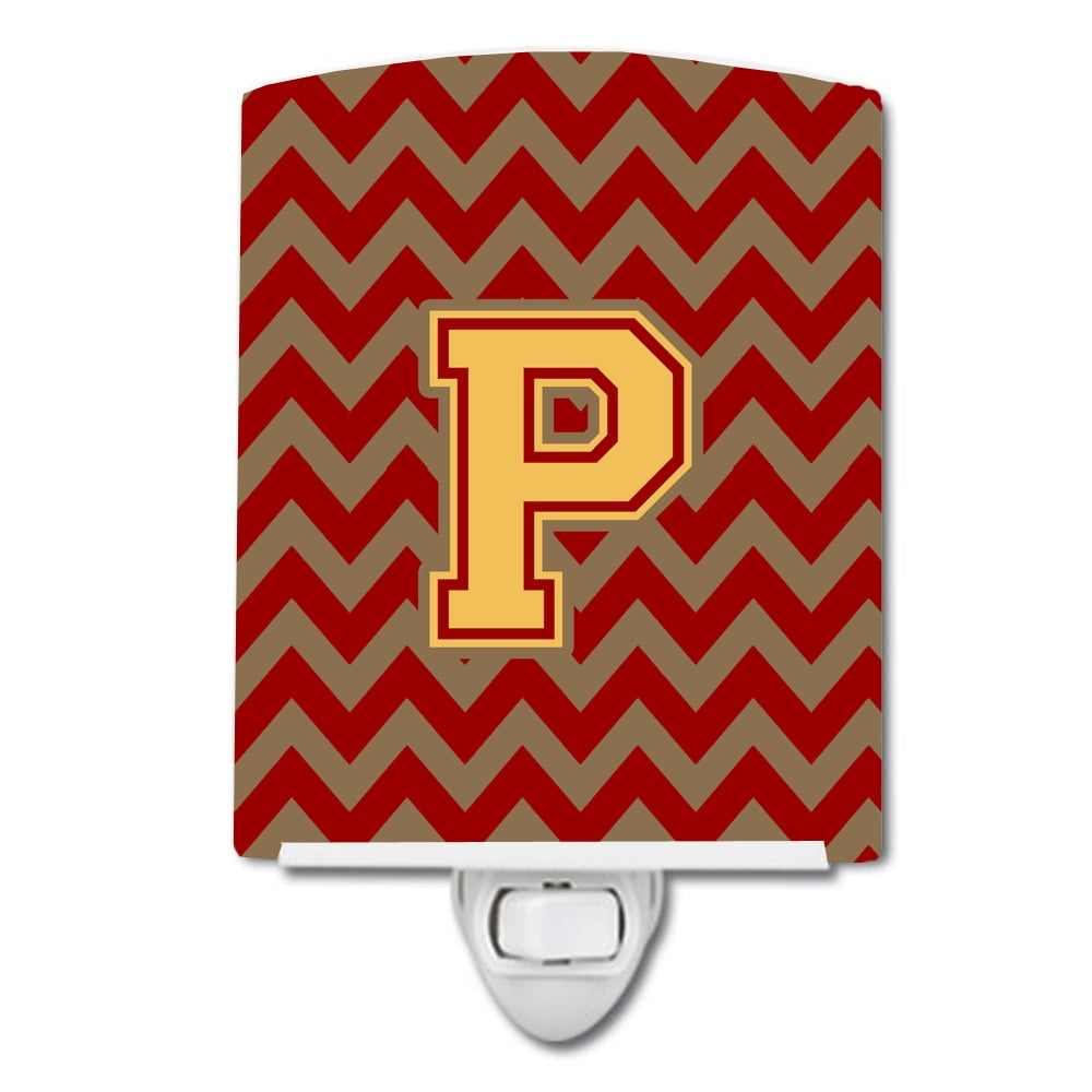 Letter P Chevron Garnet & Gold Ceramic Night Light