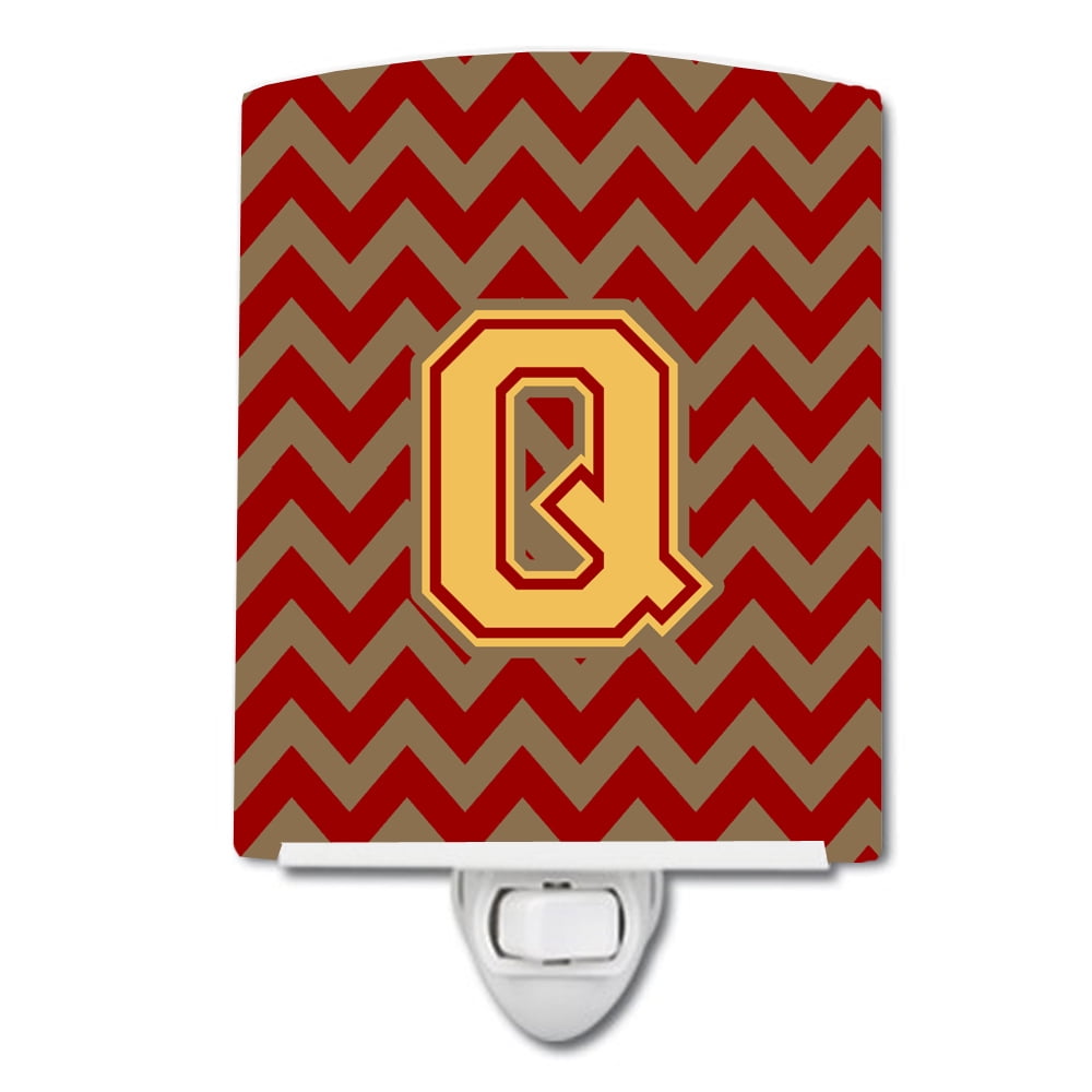 Letter Q Chevron Garnet & Gold Ceramic Night Light