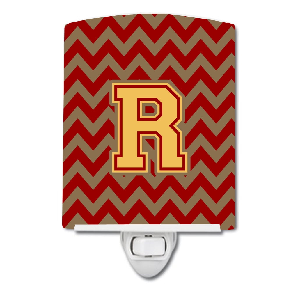 Letter R Chevron Garnet & Gold Ceramic Night Light