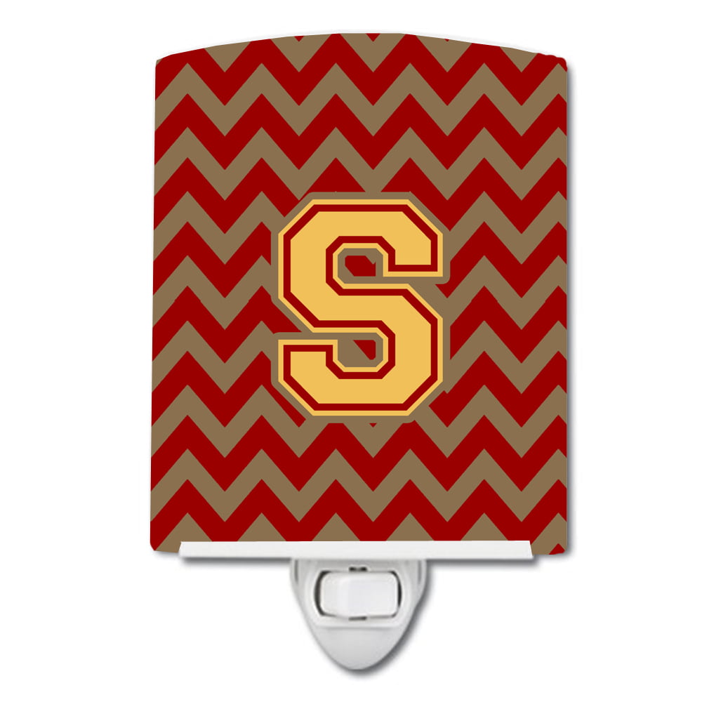 Letter S Chevron Garnet & Gold Ceramic Night Light
