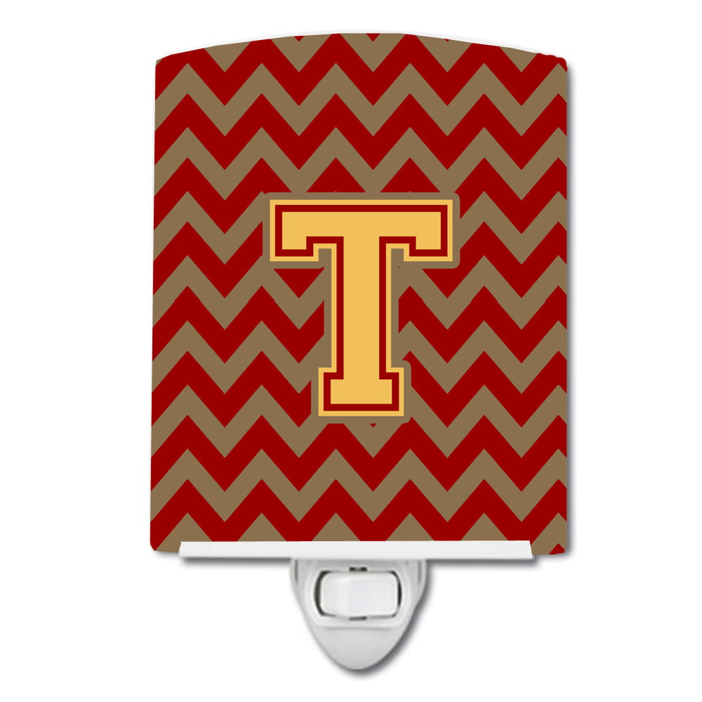 Letter T Chevron Garnet & Gold Ceramic Night Light
