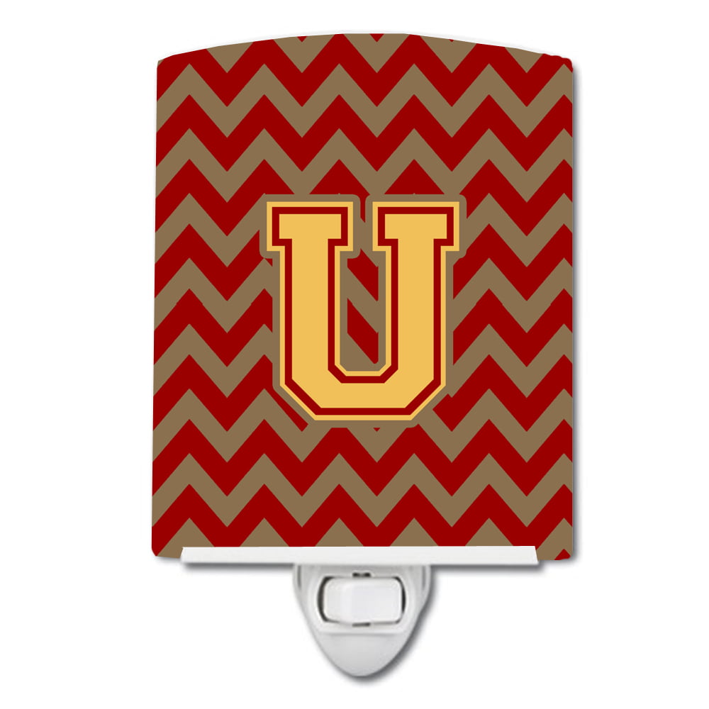 Letter U Chevron Garnet & Gold Ceramic Night Light