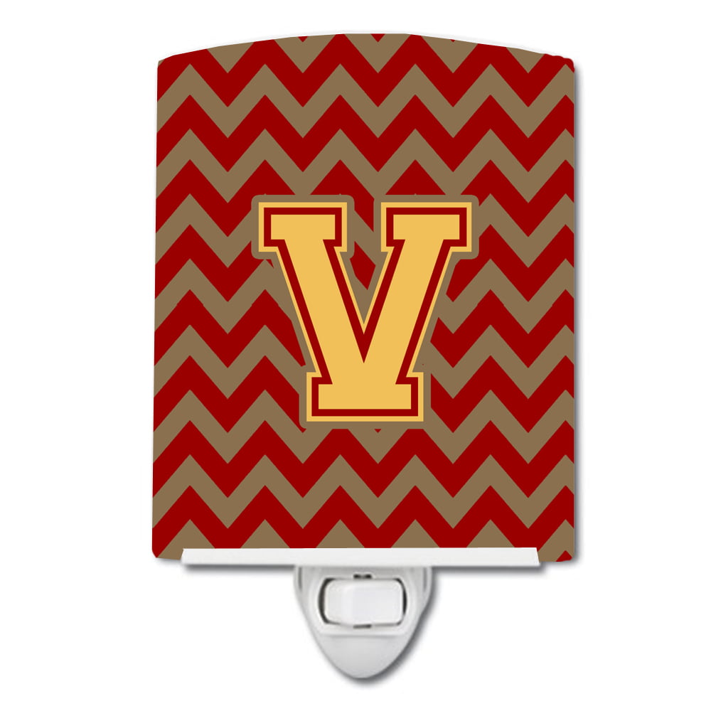 Letter V Chevron Garnet & Gold Ceramic Night Light