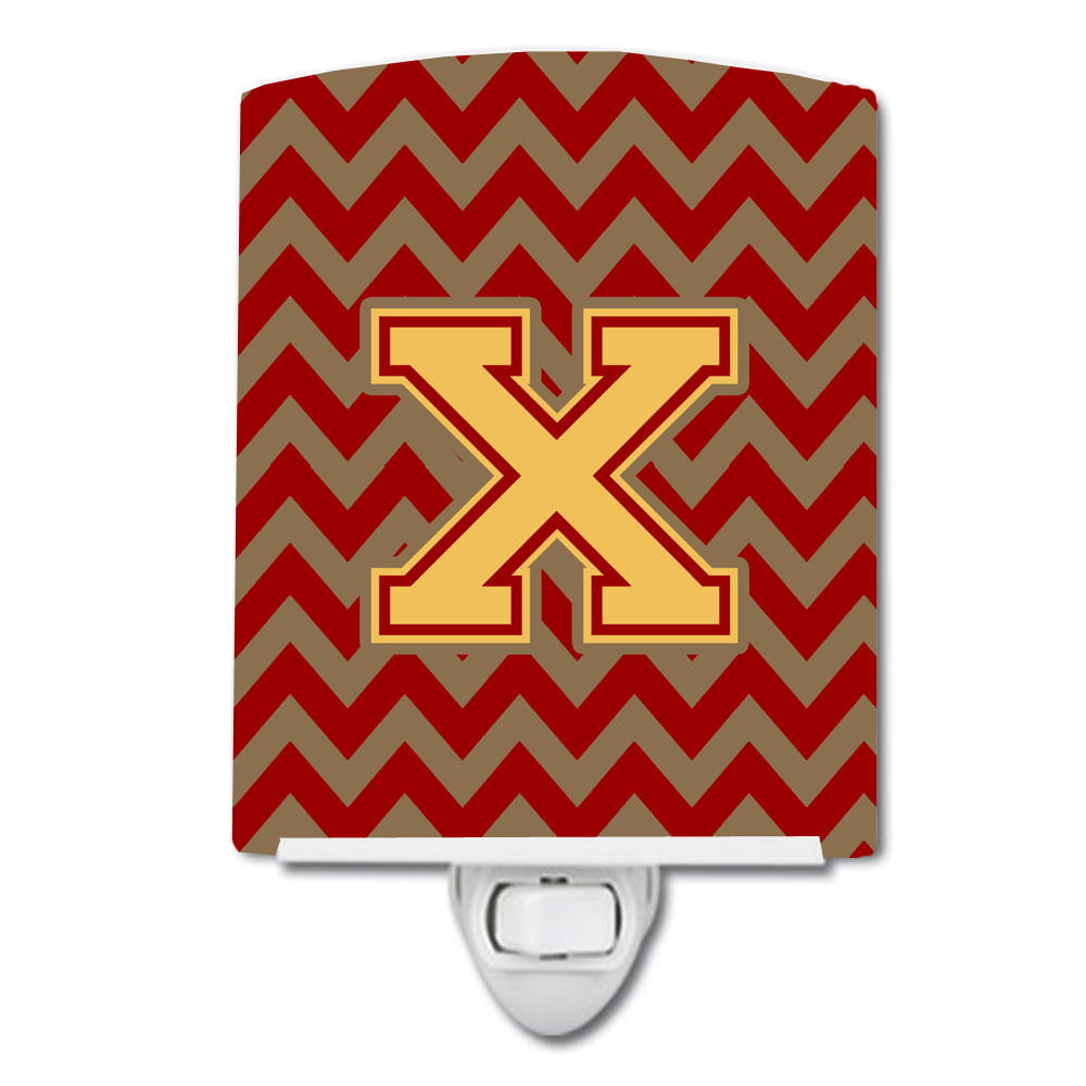 Letter X Chevron Garnet & Gold Ceramic Night Light