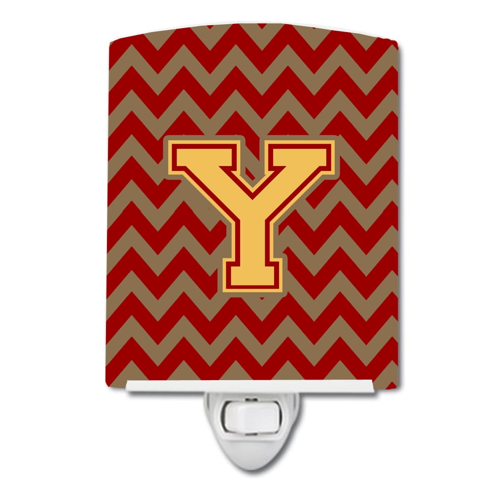 Letter Y Chevron Garnet & Gold Ceramic Night Light