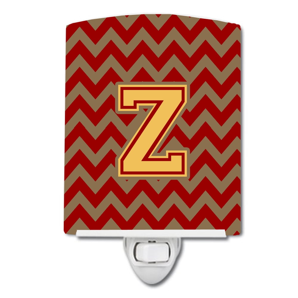 Letter Z Chevron Garnet & Gold Ceramic Night Light