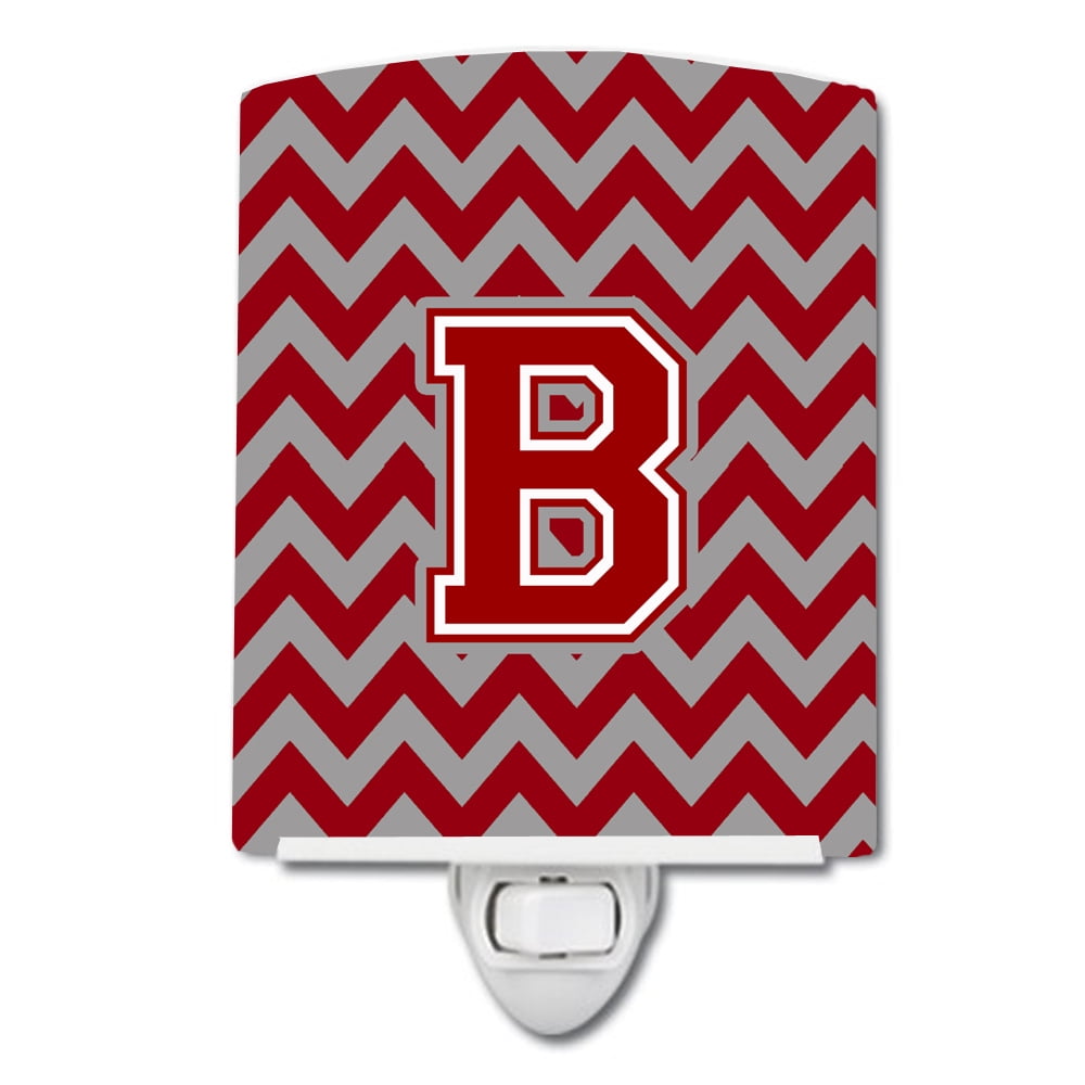 Letter B Chevron Maroon & White Ceramic Night Light