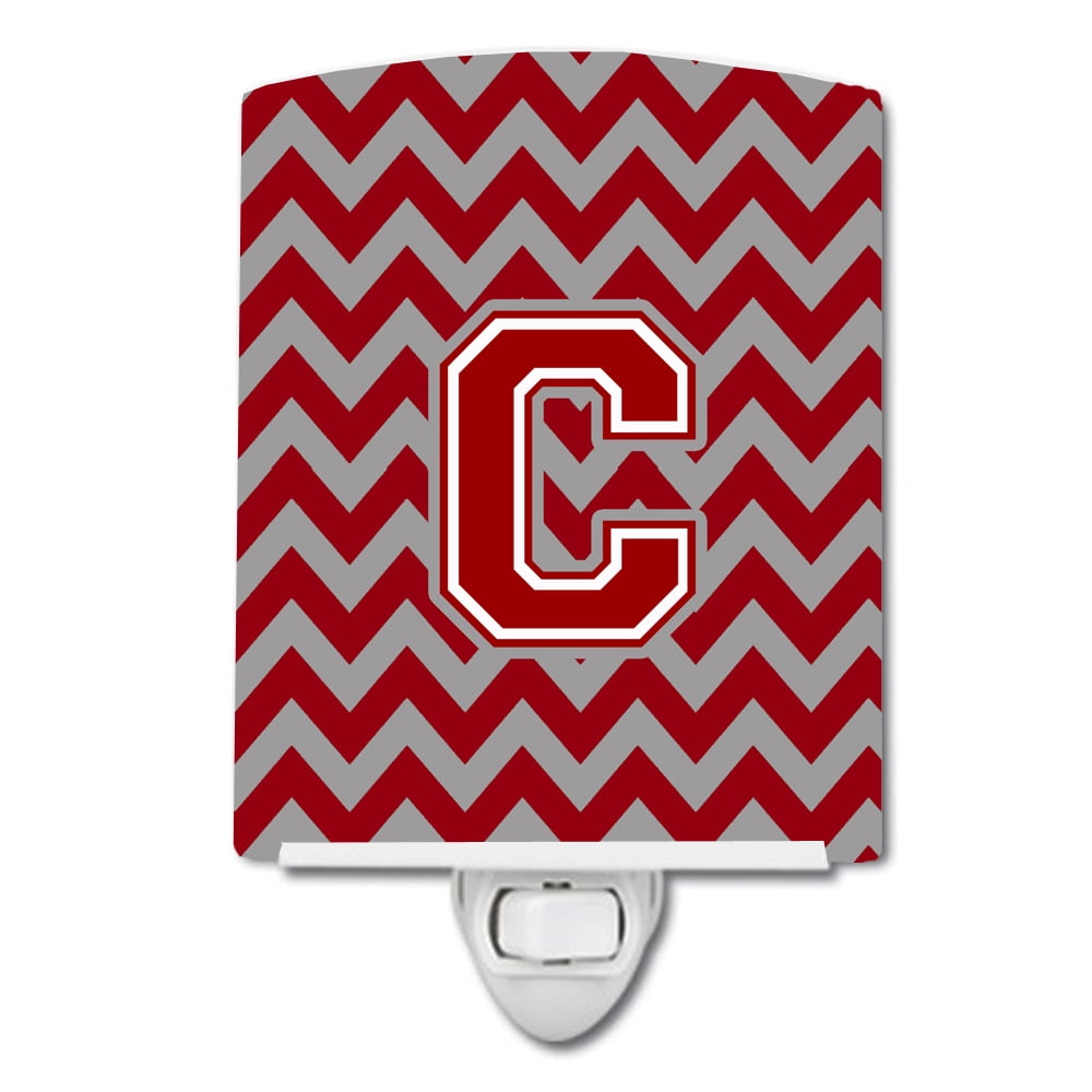 Letter C Chevron Maroon & White Ceramic Night Light