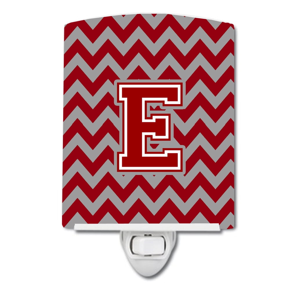 Letter E Chevron Maroon & White Ceramic Night Light