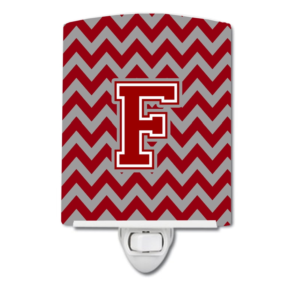 Letter F Chevron Maroon & White Ceramic Night Light
