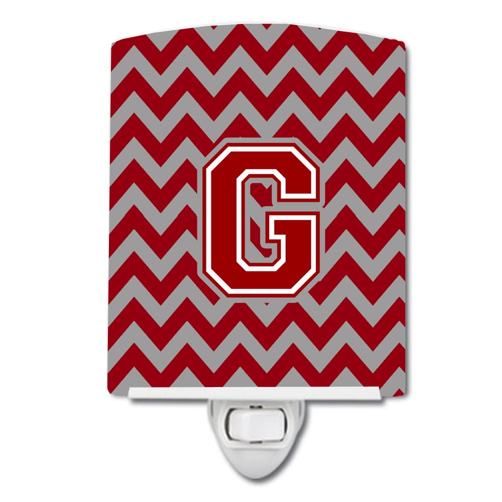 Letter G Chevron Maroon & White Ceramic Night Light