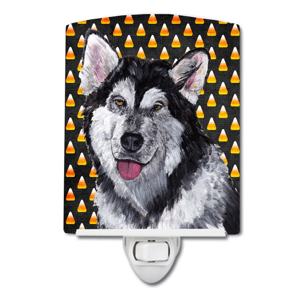 Alaskan Malamute Candy Corn Halloween Ceramic Night Light