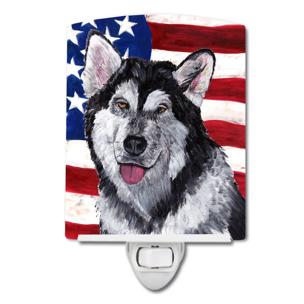 SC9497CNL Alaskan Malamute USA Patriotic American Flag Ceramic Night Light