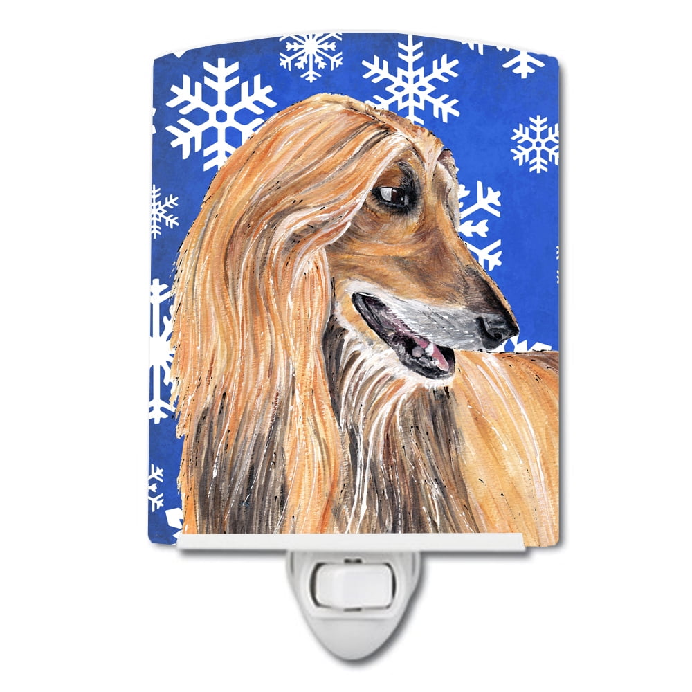 Afghan Hound Winter Snowflakes Holiday Ceramic Night Light