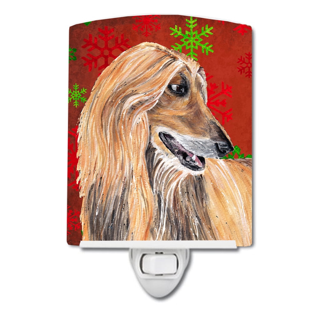 Afghan Hound Red Snowflakes Holiday Christmas Ceramic Night Light
