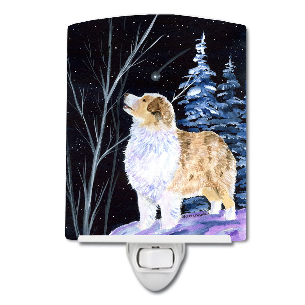Starry Night Australian Shepherd Ceramic Night Light