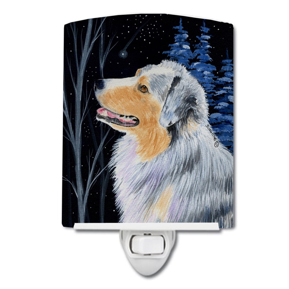 Starry Night Australian Shepherd Ceramic Night Light