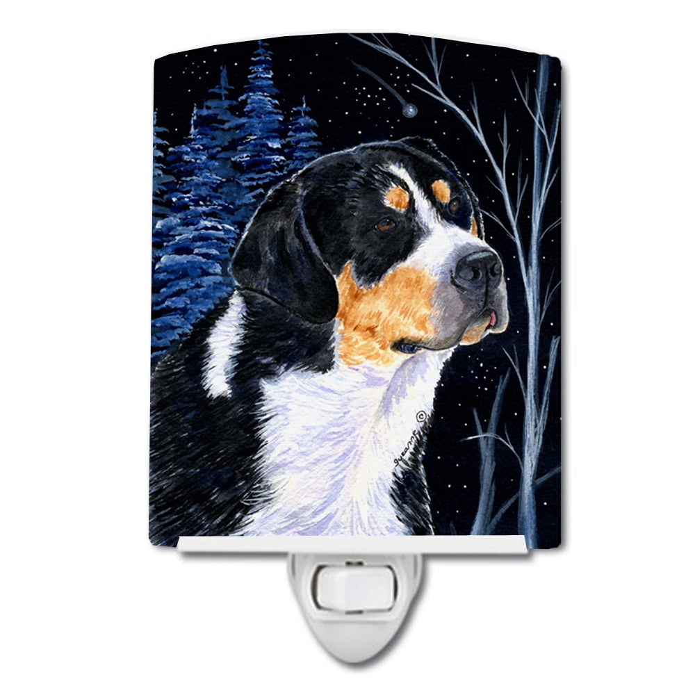 Starry Night Bernese Mountain Dog Ceramic Night Light