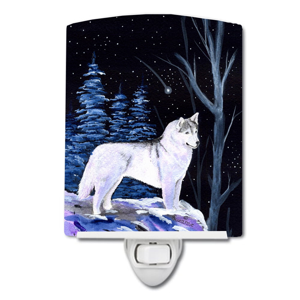 Starry Night Siberian Husky Ceramic Night Light