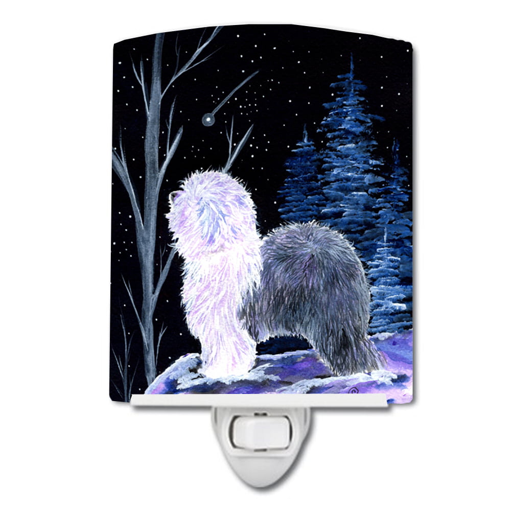 SS8401CNL Starry Night Old English Sheepdog Ceramic Night Light