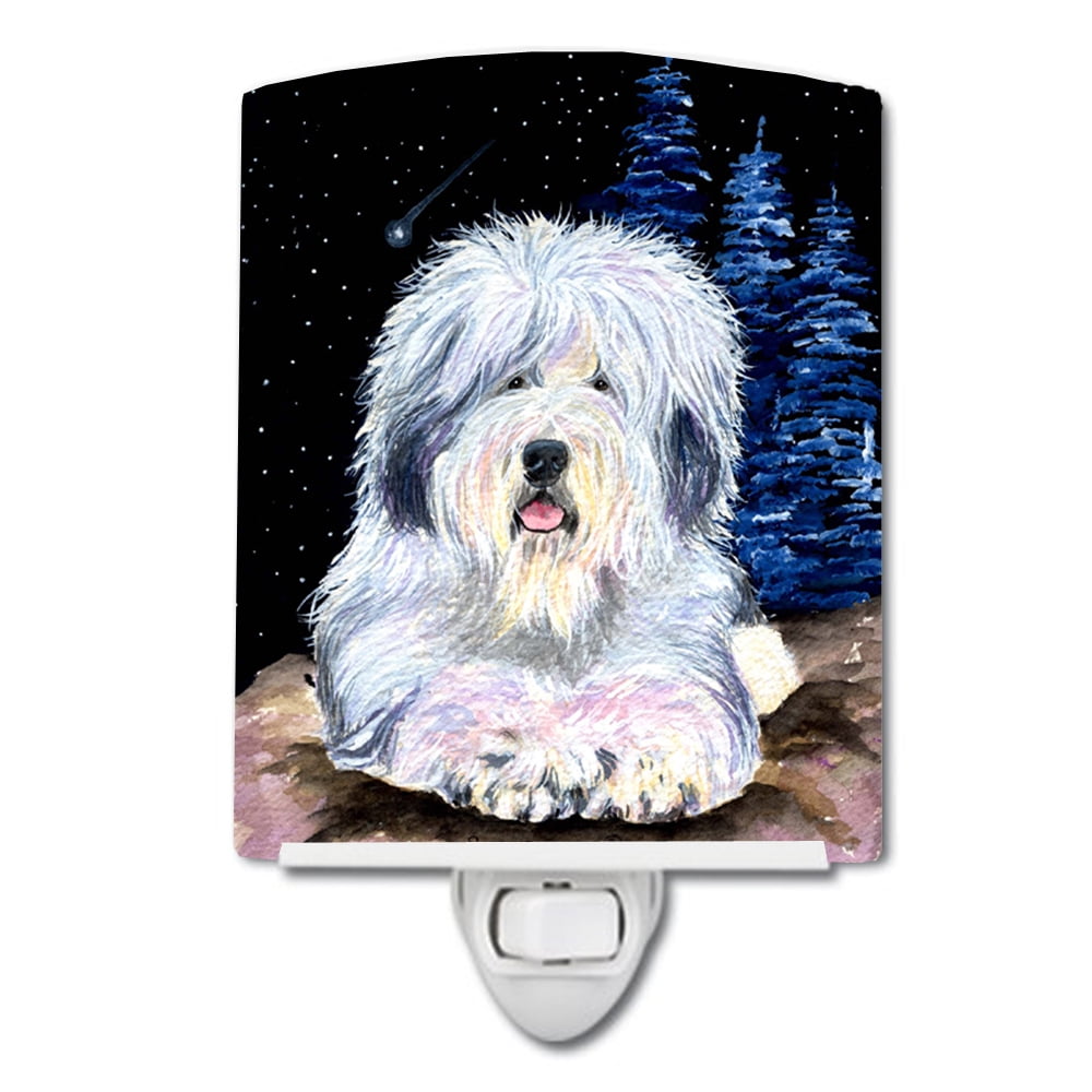 SS8443CNL Starry Night Old English Sheepdog Ceramic Night Light