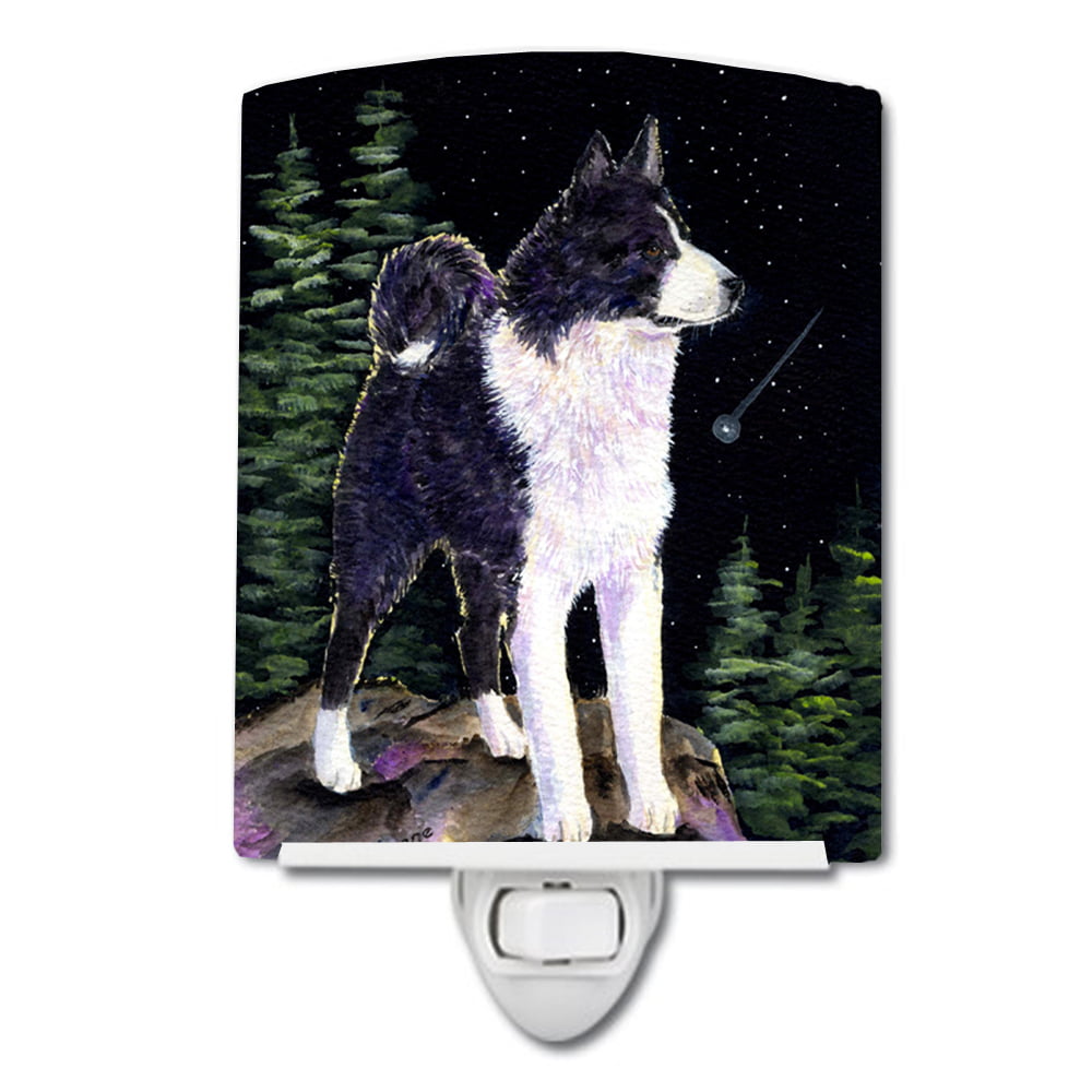 Starry Night Karelian Bear Dog Ceramic Night Light