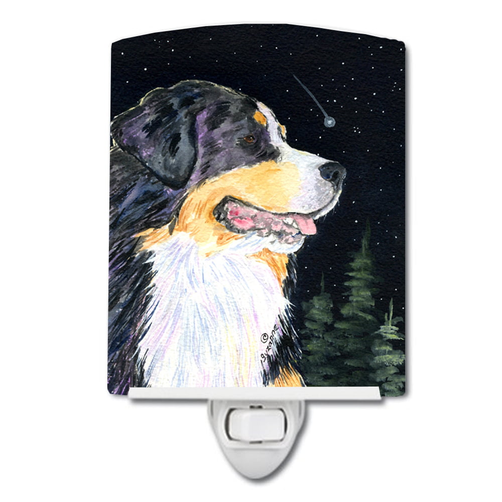 Starry Night Bernese Mountain Dog Ceramic Night Light