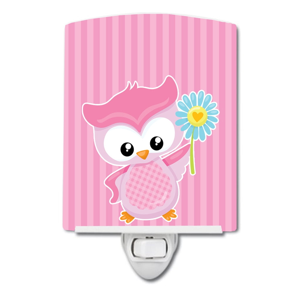 Girl Bird with Flower Pink Ceramic Night Light