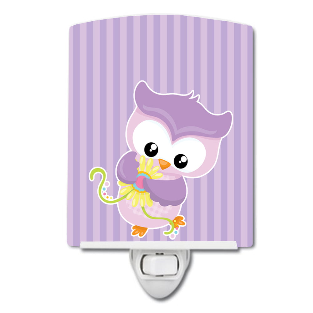 Girl Bird with Flowers Purple Ceramic Night Light