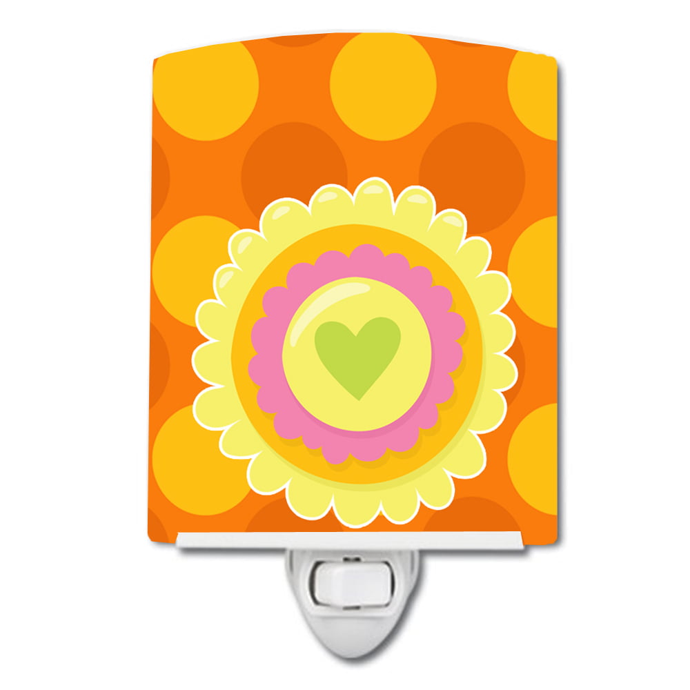 Heart Flower Orange Ceramic Night Light