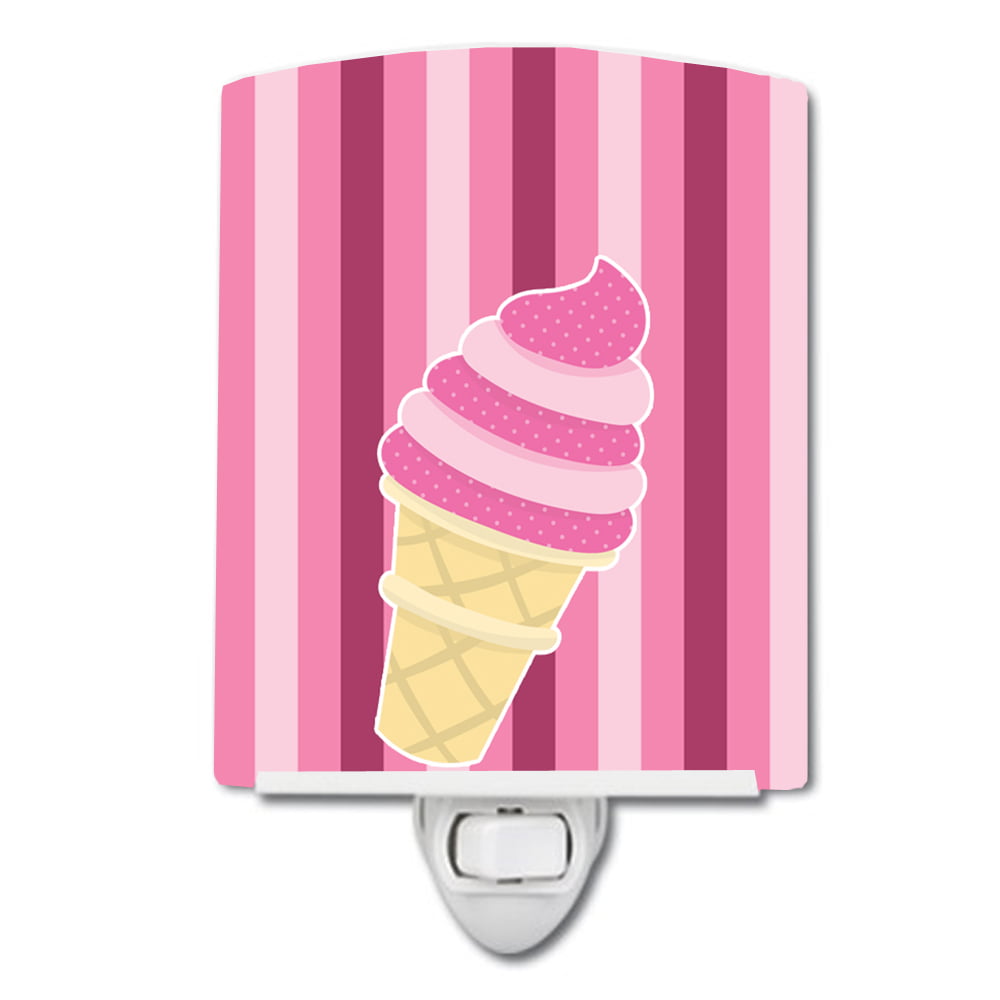Ice Cream Cone Pink Swirl Ceramic Night Light