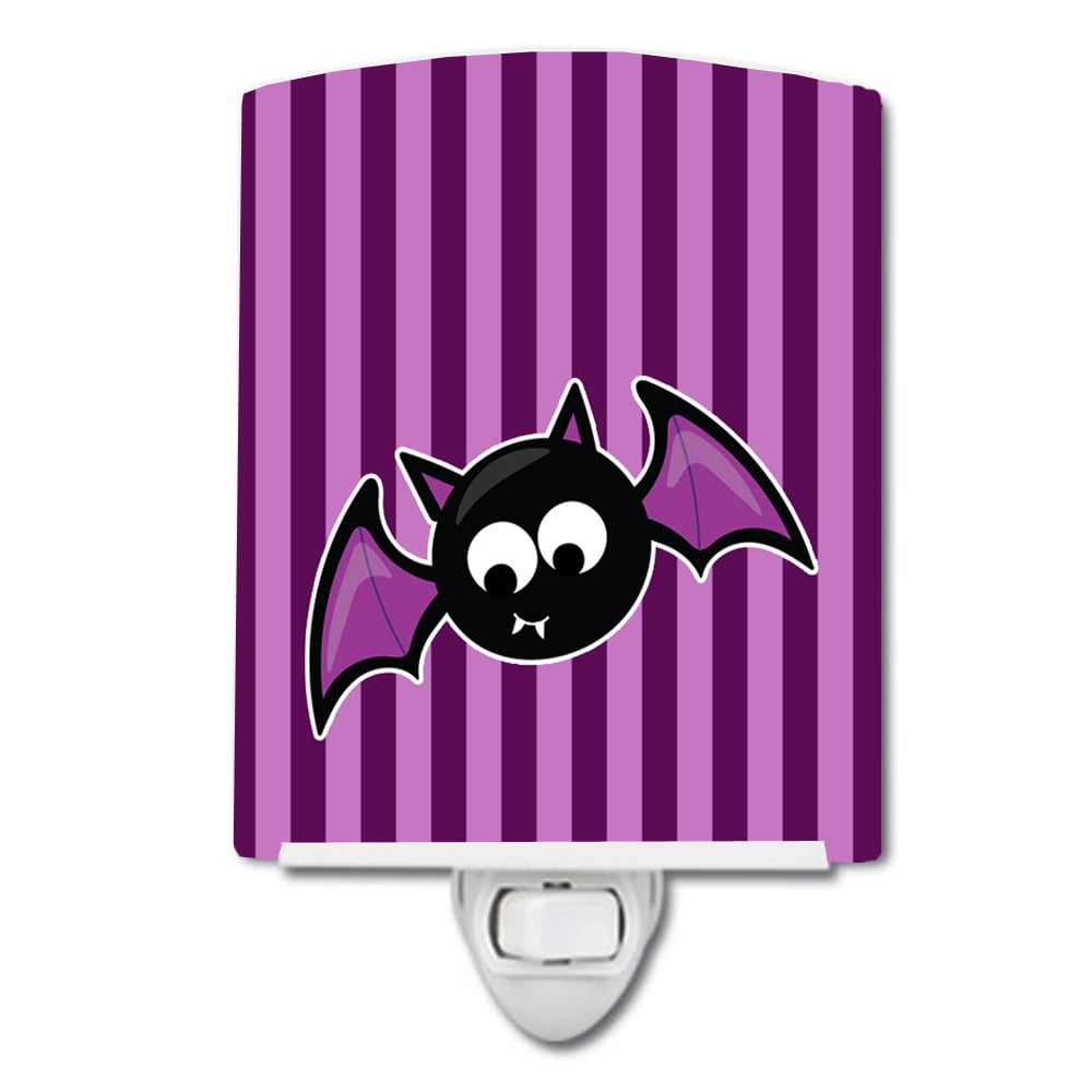 BB9111CNL Halloween Bat Purple Stripes Ceramic Night Light