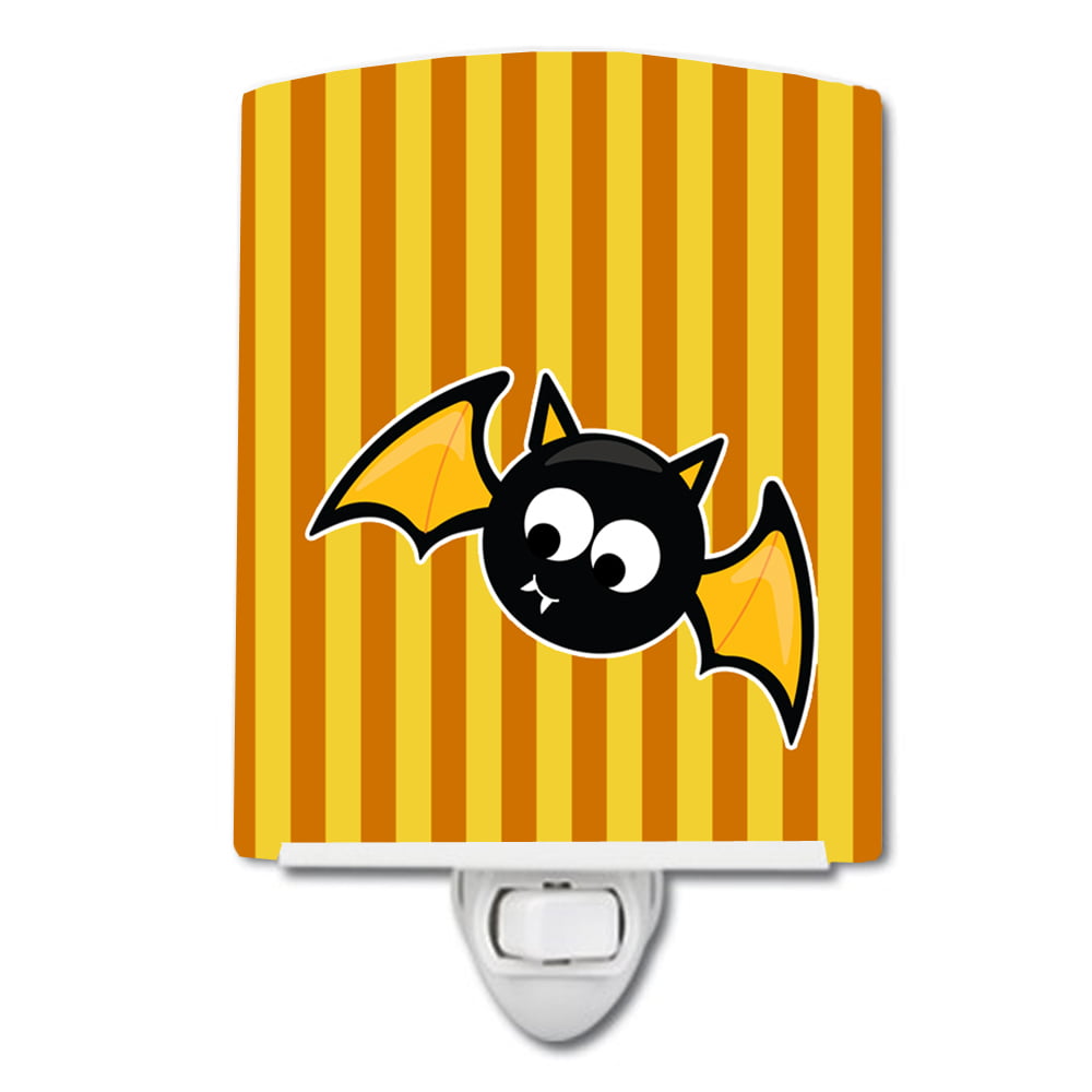 Halloween Bat Orange Stripes Ceramic Night Light