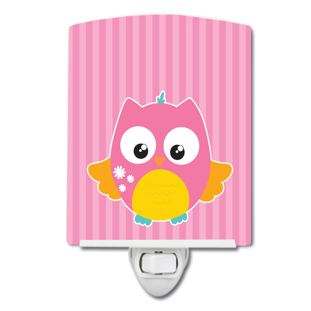 BB9114CNL Owl & Pink Stripes Ceramic Night Light
