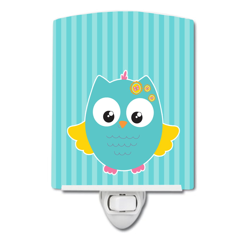 BB9116CNL Owl & Blue Stripes Ceramic Night Light