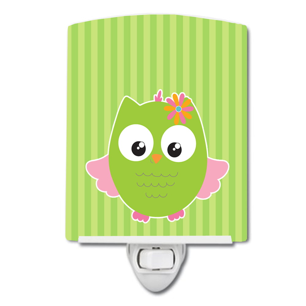 Owl & Green Stripes Ceramic Night Light