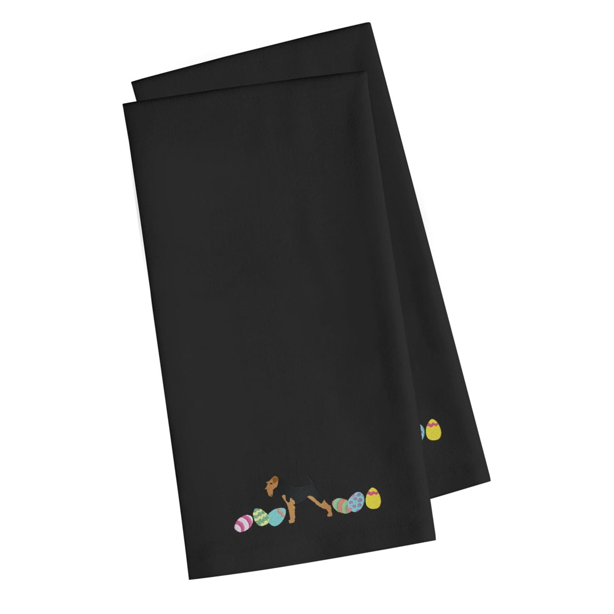 Picture of Carolines Treasures CK1594BKTWE Airedale Terrier Easter Black Embroidered Kitchen Towel - Set of 2