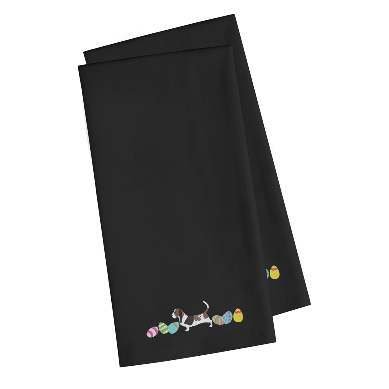Picture of Carolines Treasures CK1603BKTWE Basset Hound Easter Black Embroidered Kitchen Towel - Set of 2