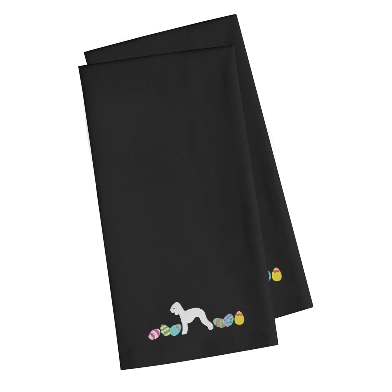 Picture of Carolines Treasures CK1606BKTWE Bedlington Terrier Easter Black Embroidered Kitchen Towel - Set of 2