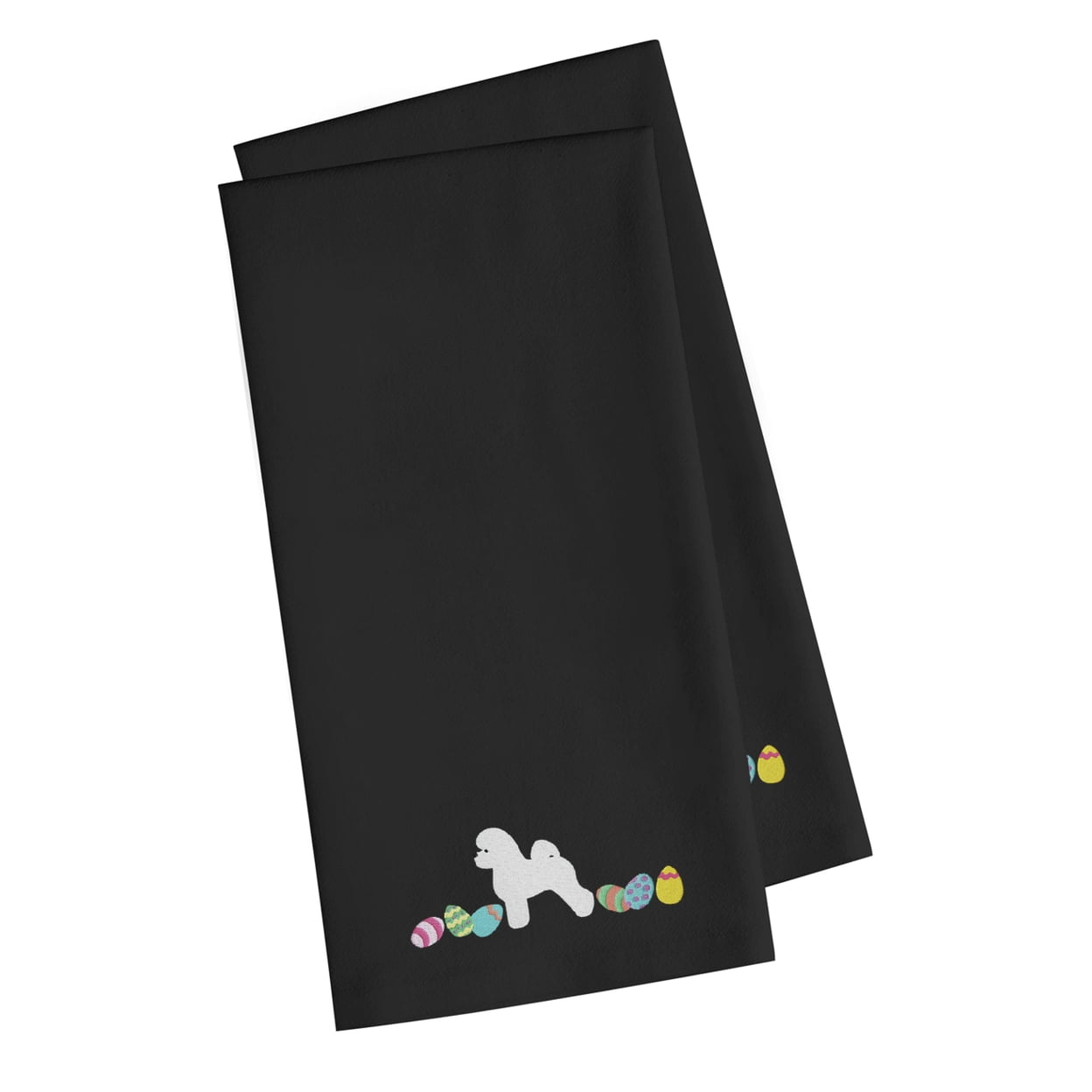 Picture of Carolines Treasures CK1609BKTWE Bichon Frise Easter Black Embroidered Kitchen Towel - Set of 2