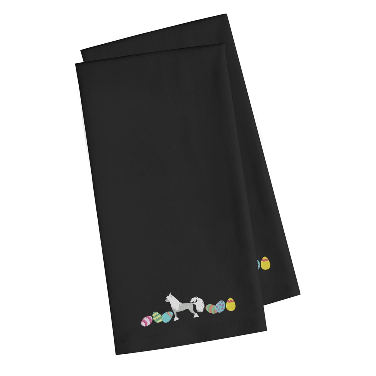 Picture of Carolines Treasures CK1625BKTWE Chinese Crested Easter Black Embroidered Kitchen Towel - Set of 2