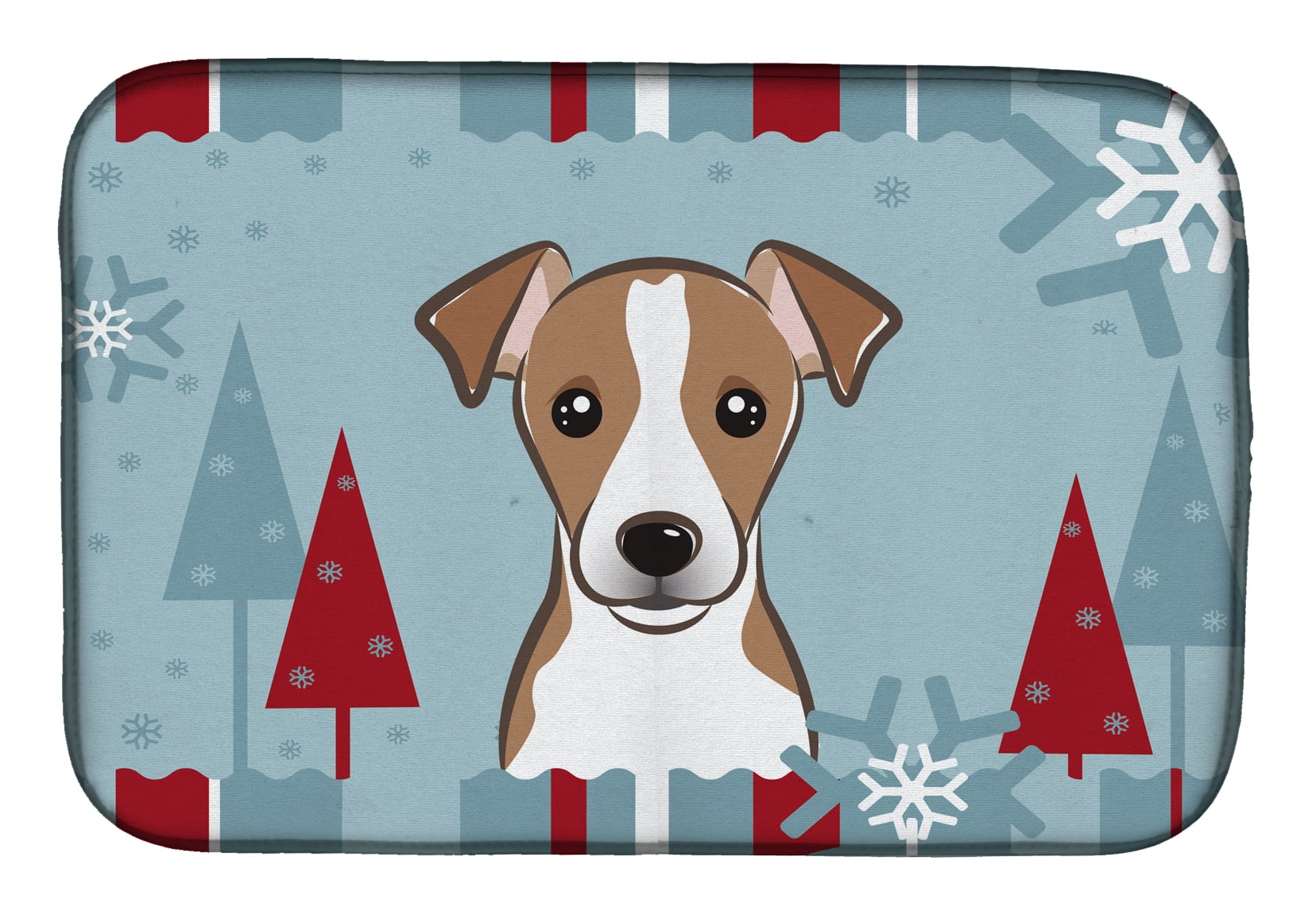 Winter Holiday Jack Russell Terrier Dish Drying Mat