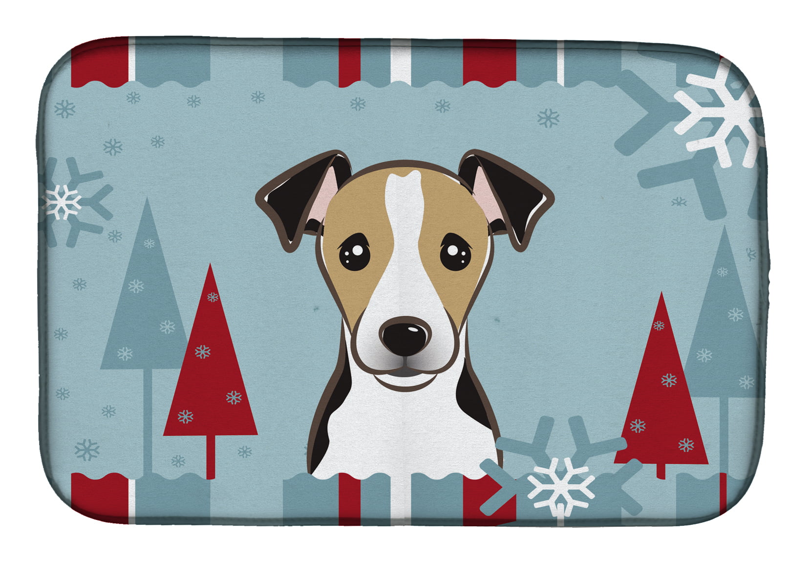 Winter Holiday Jack Russell Terrier Dish Drying Mat