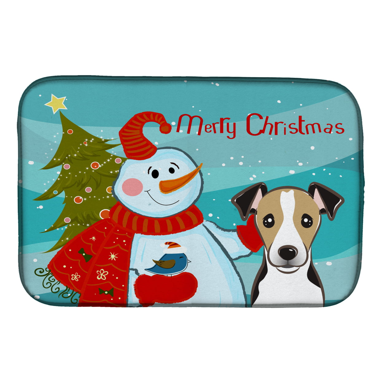 Snowman With Jack Russell Terrier Dish Drying Mat