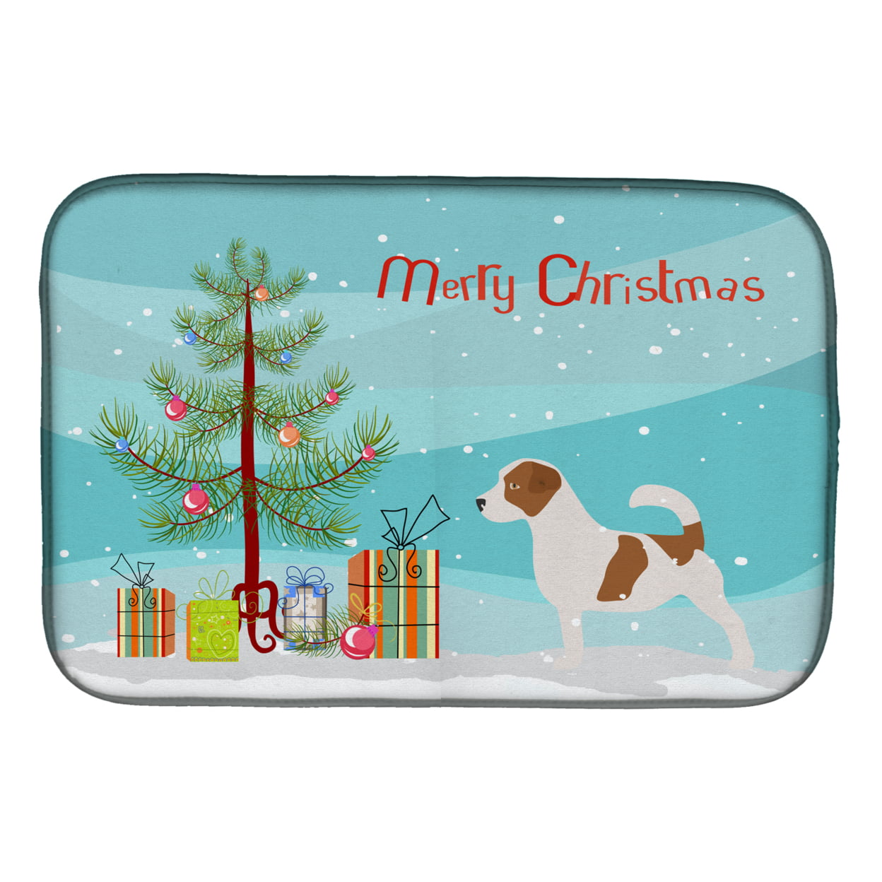 Jack Russell Terrier Merry Christmas Tree Dish Drying Mat