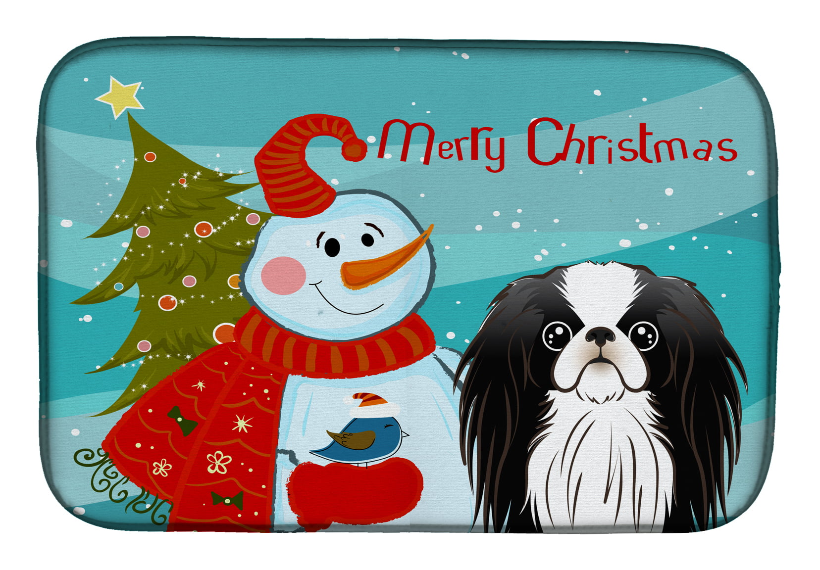 Snowman With Japanese Chin Dish Drying Mat