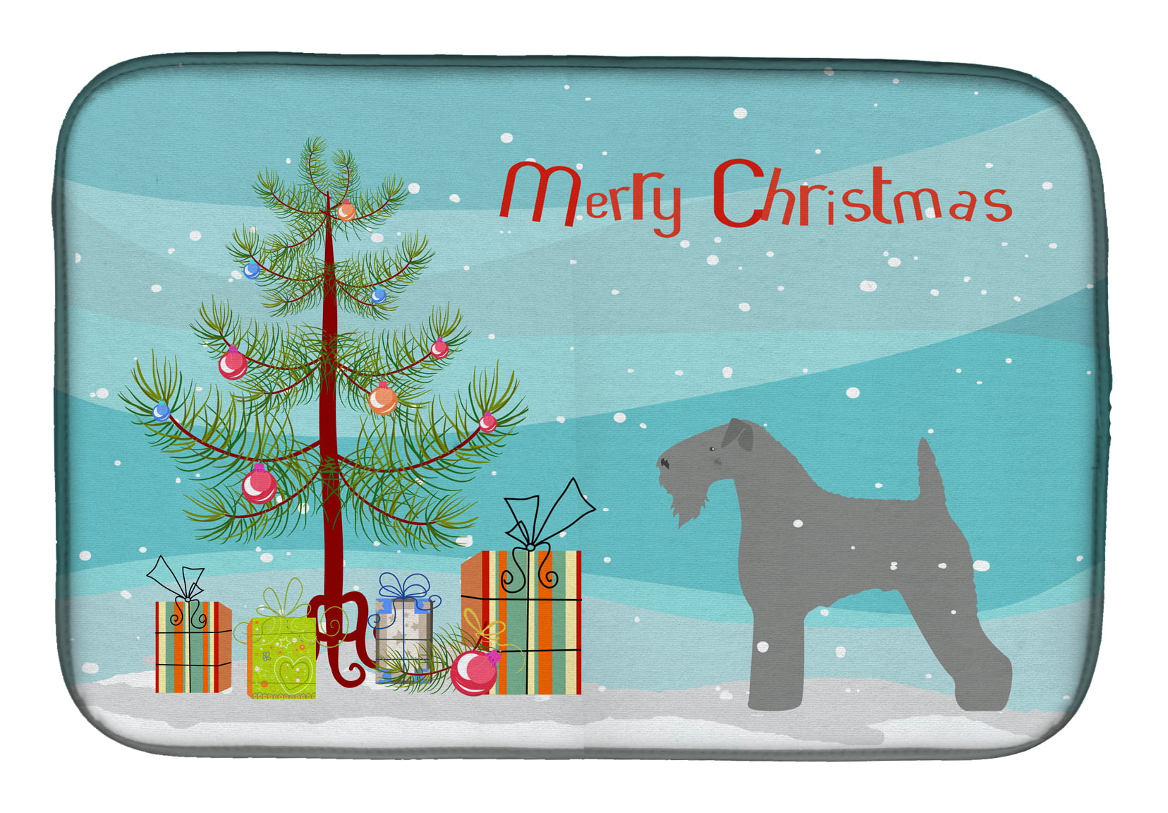 Kerry Blue Terrier Merry Christmas Tree Dish Drying Mat