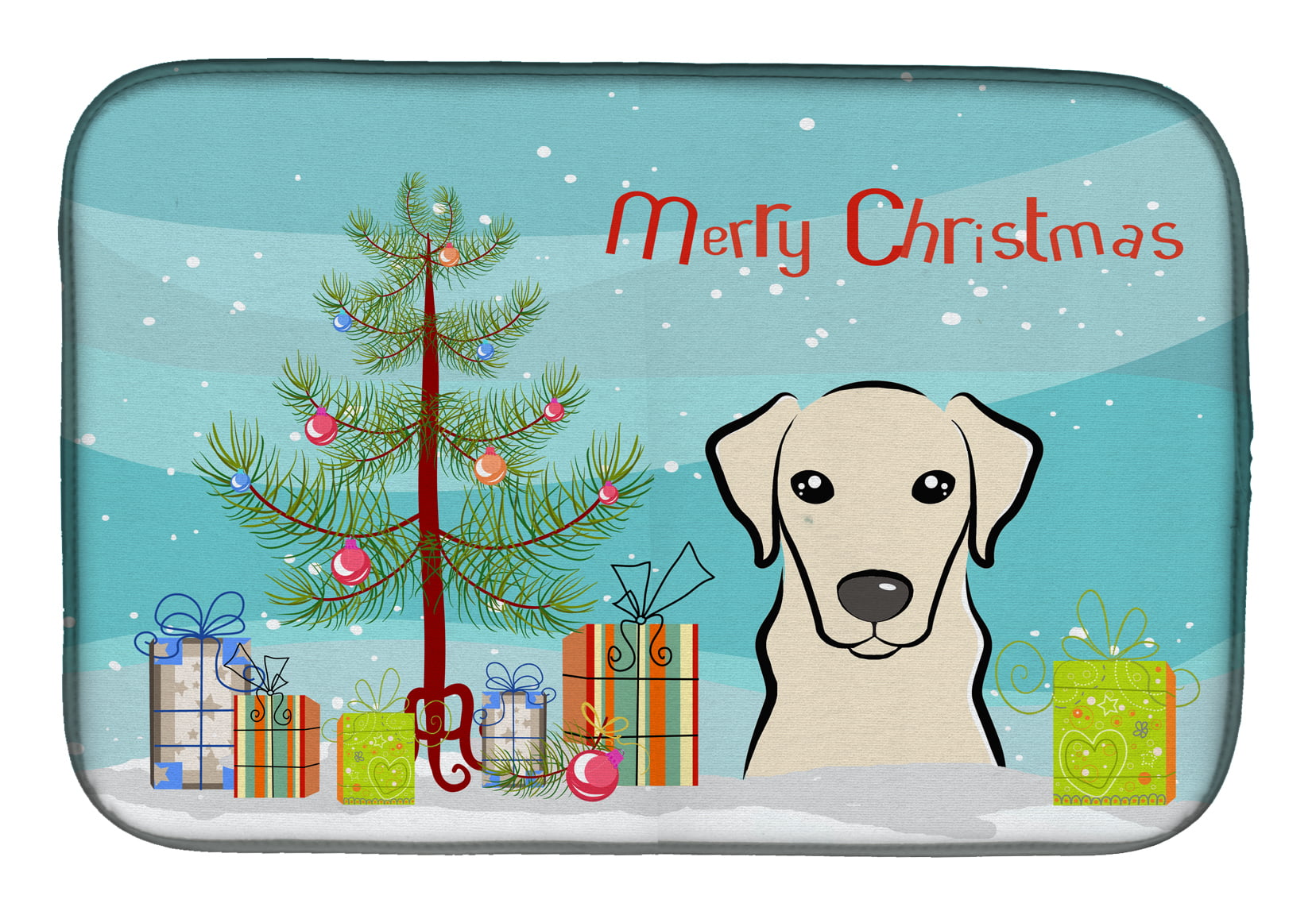 Christmas Tree & Yellow Labrador Dish Drying Mat