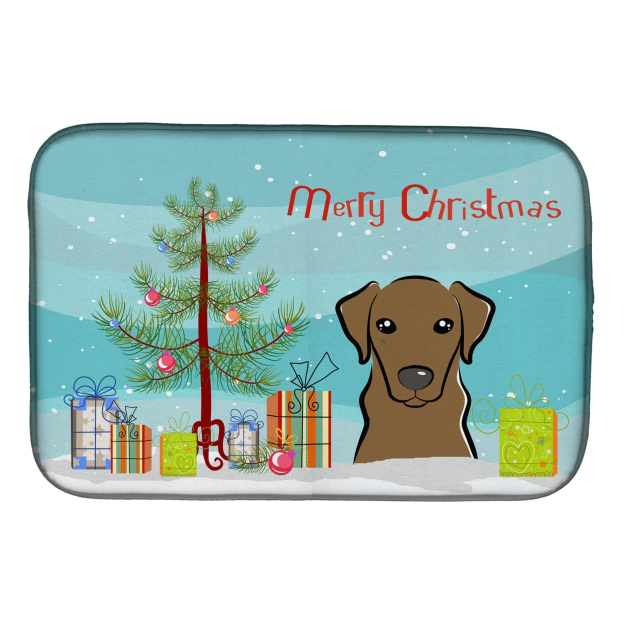 BB1606DDM Christmas Tree & Chocolate Labrador Dish Drying Mat