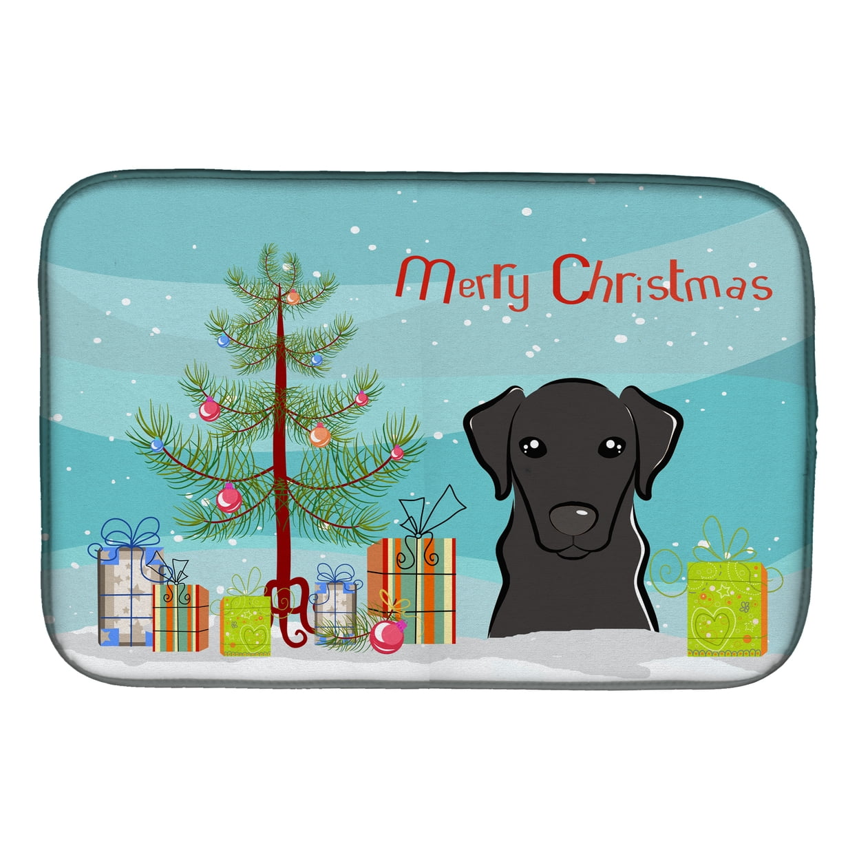 BB1607DDM Christmas Tree & Black Labrador Dish Drying Mat